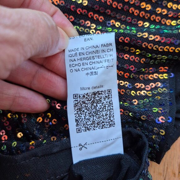 ICON Drop Shoulder Sequin Mesh Crop Blouse L Holiday Outfit - Picture 7 of 16